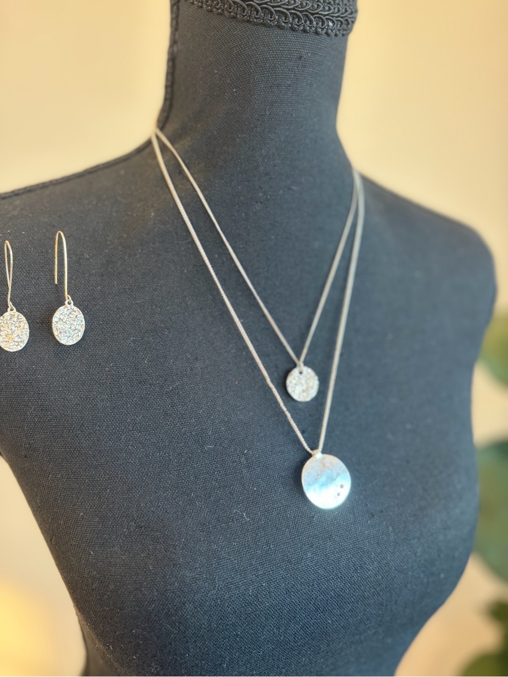 Fashion Jewelry Silver-Tone Layered Disc Necklace and Earrings Set